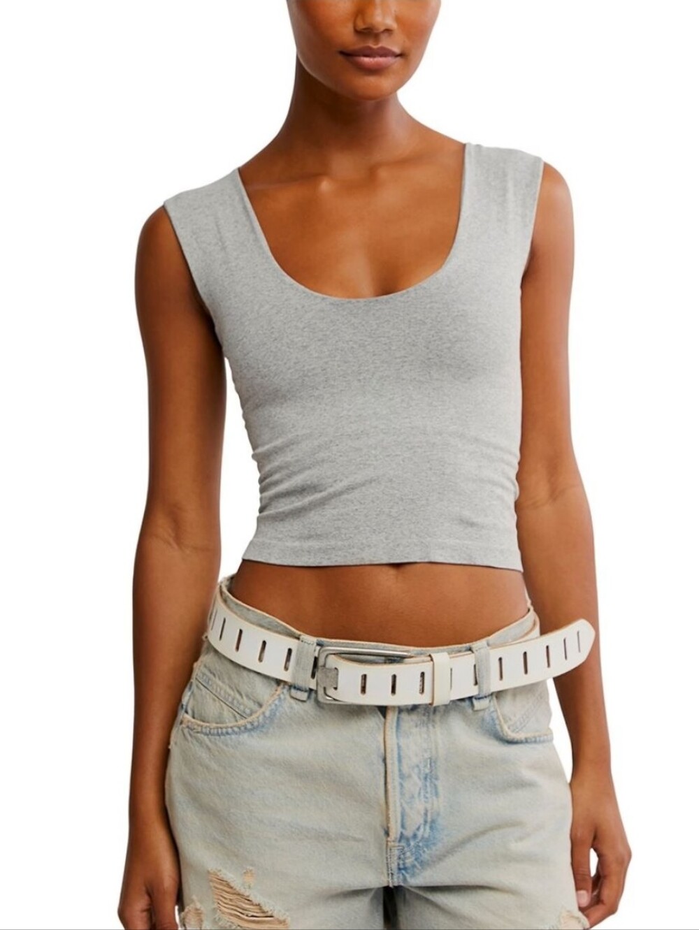 Free People Clean Lines Muscle Cami Gray Medium